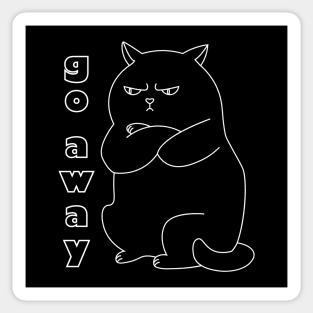 Contour line drawing chonky cat said go away white Sticker